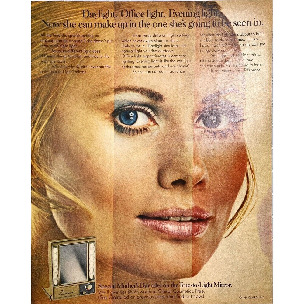 Clairol Cosmetics "Special Mother's Day True-to-Light Mirror Offer"Print Ad 1970